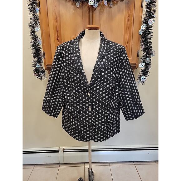 NEW VINCE CAMUTO Desert Horizons Blazer Black White Geo Printed Plus 24w - Picture 1 of 11